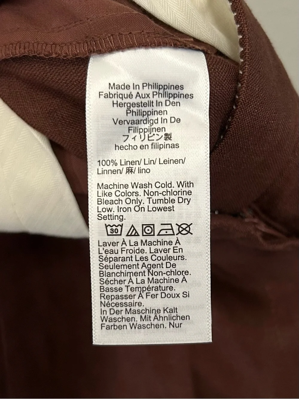 100% Linen J.Crew Essential Wide Leg Mid Rise Pant Roasted Cocoa Cognac Brown